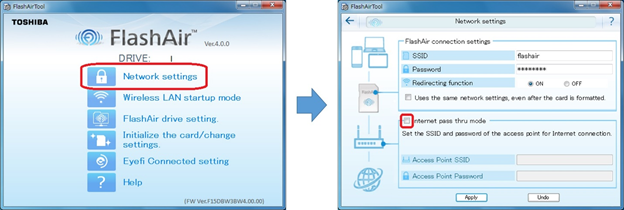 Open "FlashAir Configuration Software" > "Network settings" and then you can check and/or change the mode.